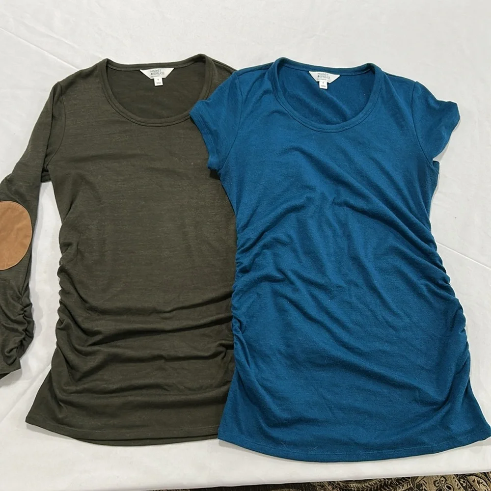 Market&Spruce Maternity Forest Green long sleeve & Blue short sleeve Top Size M - Picture 1 of 11